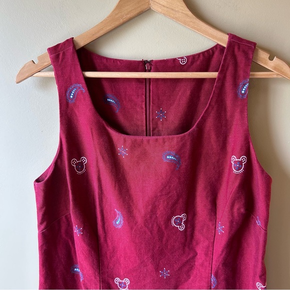 Vintage 90s Disney Store Mickey Mouse Paisley Cotton Shift Dress Red Size Medium - Picture 2 of 12